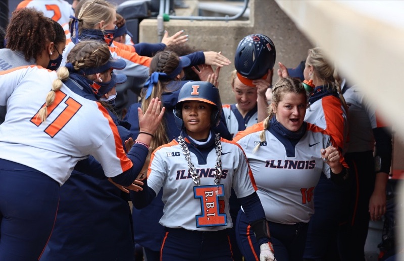 Baseball team celebrating with a custom home run chain