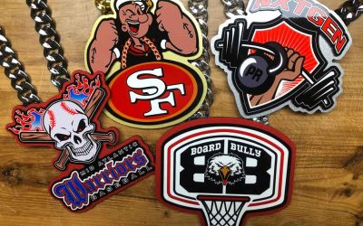 Lineup of custom team pendants on chains